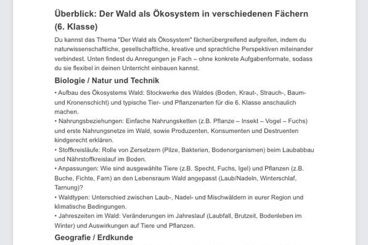 Fächerübergreifender Verknüpfungsgenerator mit Projektideen zum Thema Wasser für Klasse 5