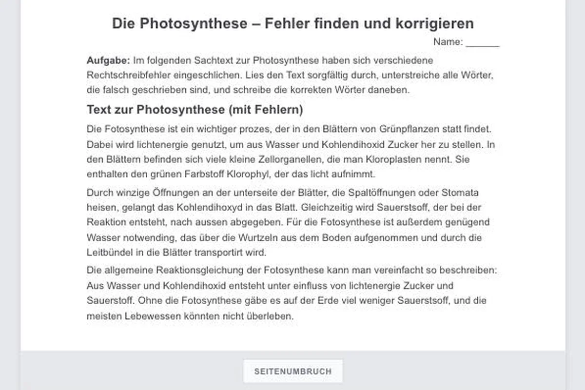 Finde den Fehler Tool mit einer fertigen Fehlersuche-Übung für den Deutschunterricht