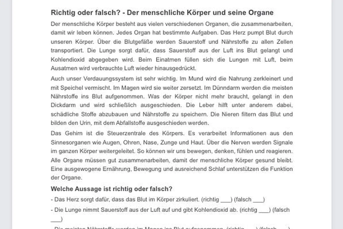 Werkzeug Richtig oder Falsch von KI Schulgenie mit fertigen Aussagen zu einem Thema, die die Klasse als richtig oder falsch einordnet