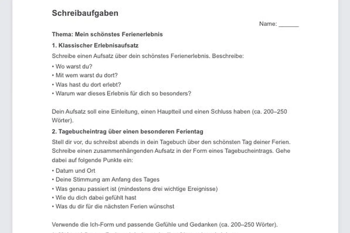 Schreibaufgaben Ersteller von KI Schulgenie mit Eingabefeldern für Thema und Klassenstufe und fertigen Schreibimpulsen