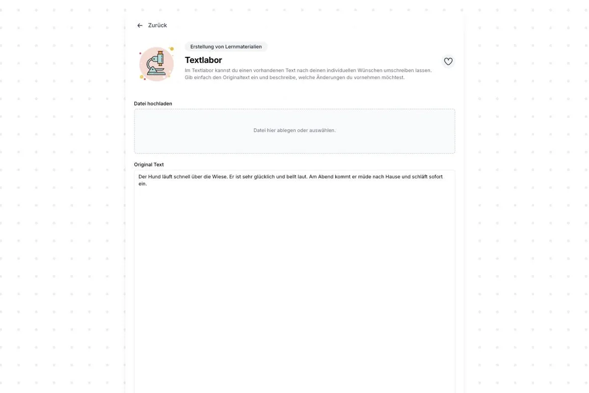 Textlabor: die Eingabemaske, mit einem echten Beispiel ausgefüllt