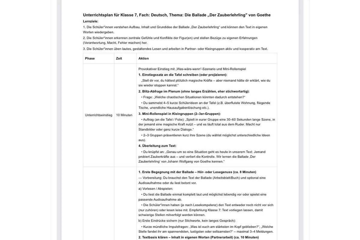 Unterrichtsarchitekt mit einem fertigen Unterrichtsentwurf für eine Deutschstunde